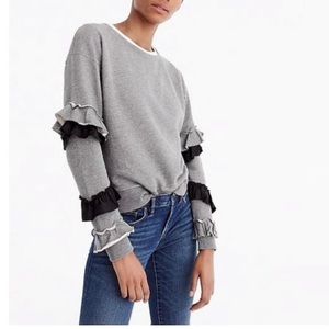 J. Crew Ruffle Sleeve Sweatshirt Size L gray & black NWOT never worn